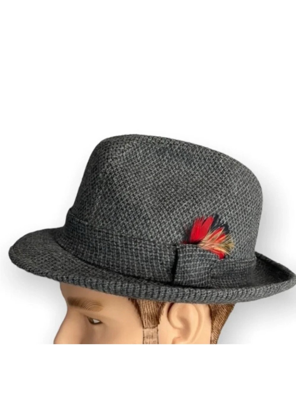 VINTAGE Union Made Mens Wool Feather Dimpled Fedora Grey Tweed Lined 6 3/4